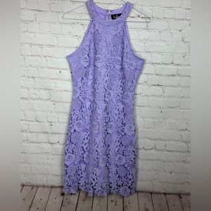 Lulus Poem Lace Mini Dress Womens purple Bodycon Halter, sz M